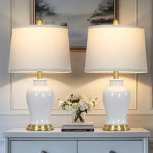 Load image into Gallery viewer, Modern Ceramic Table Lamps Set of 2, 23" White Ceramic Lamps for Living Room, Rustic Farmhouse Bedside Lamp with Ginger Jar Design, Elegant Bedroom Lamp for Nightstand Desk Side End Table Home Decor