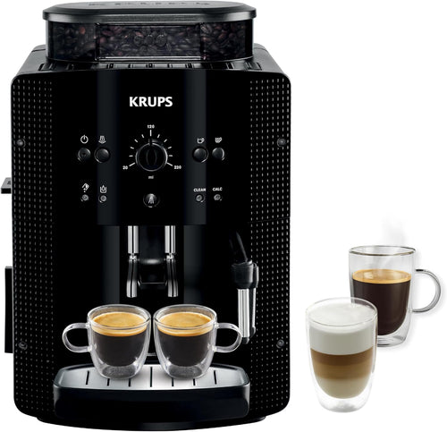 Machine à café grain,1,7 L,2 tasses en simultané,Nettoyage automatique,Buse vapeur pour Cappuccino,Cafetière espresso,Essential noire YY8125FD,Noir -