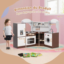 Load image into Gallery viewer, Jeu de Cuisine d'Angle pour Enfants de 3 Ans et Plus en Bois Machine à Glaçons Porte-serviettes Accessoires Effets Sonores et Lumineux -