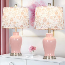 Load image into Gallery viewer, Modern Ceramic Table Lamps Set of 2, 23" White Ceramic Lamps for Living Room, Rustic Farmhouse Bedside Lamp with Ginger Jar Design, Elegant Bedroom Lamp for Nightstand Desk Side End Table Home Decor