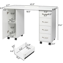 Load image into Gallery viewer, Sesslife White Computer Desk, Writing Desk with Lockable Wheels???modern Wood Study Desk with 4 Drawers for Home Office Workstation