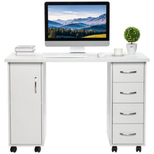 Load image into Gallery viewer, Sesslife White Computer Desk, Writing Desk with Lockable Wheels???modern Wood Study Desk with 4 Drawers for Home Office Workstation