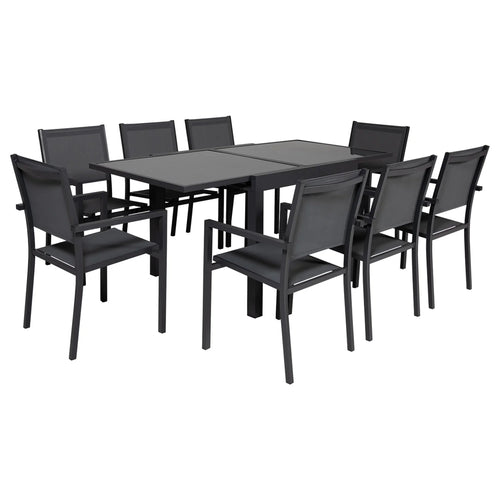 Salon de jardin LAMPEDUSA extensible en textilne gris 8 places - aluminium anthracite -