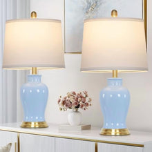 Load image into Gallery viewer, Modern Ceramic Table Lamps Set of 2, 23" White Ceramic Lamps for Living Room, Rustic Farmhouse Bedside Lamp with Ginger Jar Design, Elegant Bedroom Lamp for Nightstand Desk Side End Table Home Decor