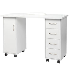 Load image into Gallery viewer, Sesslife White Computer Desk, Writing Desk with Lockable Wheels???modern Wood Study Desk with 4 Drawers for Home Office Workstation