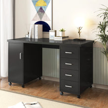 Load image into Gallery viewer, Sesslife White Computer Desk, Writing Desk with Lockable Wheels???modern Wood Study Desk with 4 Drawers for Home Office Workstation