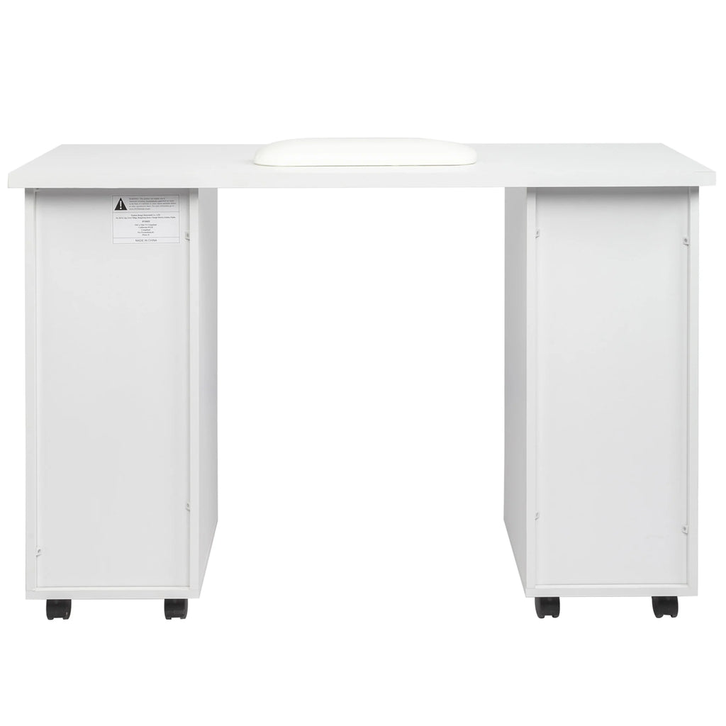 Sesslife White Computer Desk, Writing Desk with Lockable Wheels???modern Wood Study Desk with 4 Drawers for Home Office Workstation