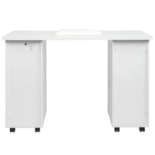 Load image into Gallery viewer, Sesslife White Computer Desk, Writing Desk with Lockable Wheels???modern Wood Study Desk with 4 Drawers for Home Office Workstation
