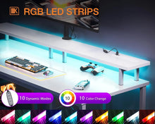 Load image into Gallery viewer, ODK 48 in Gaming Desk with LED Lights &amp; Power Outlets, Computer Desk with Monitor Stand &amp; Storage Shelves, CPU Stand, Home Office Desk, White
