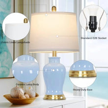 Load image into Gallery viewer, Modern Ceramic Table Lamps Set of 2, 23" White Ceramic Lamps for Living Room, Rustic Farmhouse Bedside Lamp with Ginger Jar Design, Elegant Bedroom Lamp for Nightstand Desk Side End Table Home Decor