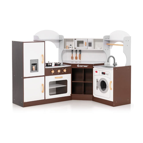 Jeu de Cuisine d'Angle pour Enfants de 3 Ans et Plus en Bois Machine  Glaons Porte-serviettes Accessoires Effets Sonores et Lumineux -