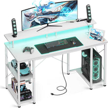 Load image into Gallery viewer, ODK 48 in Gaming Desk with LED Lights &amp; Power Outlets, Computer Desk with Monitor Stand &amp; Storage Shelves, CPU Stand, Home Office Desk, White