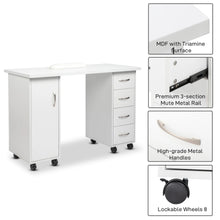 Load image into Gallery viewer, Sesslife White Computer Desk, Writing Desk with Lockable Wheels???modern Wood Study Desk with 4 Drawers for Home Office Workstation