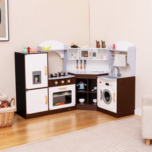 Load image into Gallery viewer, Jeu de Cuisine d'Angle pour Enfants de 3 Ans et Plus en Bois Machine à Glaçons Porte-serviettes Accessoires Effets Sonores et Lumineux -