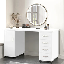 Load image into Gallery viewer, Sesslife White Computer Desk, Writing Desk with Lockable Wheels???modern Wood Study Desk with 4 Drawers for Home Office Workstation