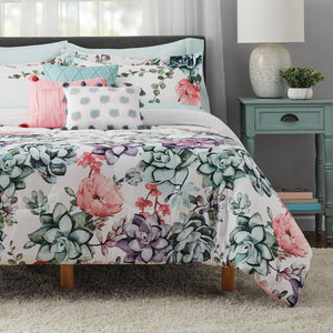 Mainstays Jade Floral 10-Piece Bed in A Bag Bedding Set w/Bonus Sheet Set + Pillows Full