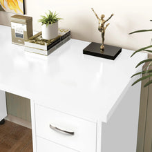 Load image into Gallery viewer, Sesslife White Computer Desk, Writing Desk with Lockable Wheels???modern Wood Study Desk with 4 Drawers for Home Office Workstation