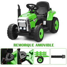 Load image into Gallery viewer, Tracteur Electrique avec Remorque pour Enfants 3 Vitesses Lumires LED Fonctions o USB et Bluetooth Jaune/Rose/Rouge/Vert/Vert Fonc/Noir -