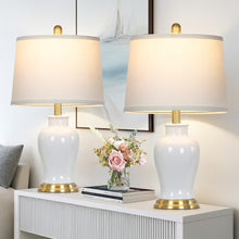 Load image into Gallery viewer, Modern Ceramic Table Lamps Set of 2, 23" White Ceramic Lamps for Living Room, Rustic Farmhouse Bedside Lamp with Ginger Jar Design, Elegant Bedroom Lamp for Nightstand Desk Side End Table Home Decor