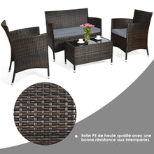 Load image into Gallery viewer, Salon de Jardin 4 PCS Mobilier de Terrasse en Rotin PE pour Vranda Patio Terrasse Piscine Marron et Gris -
