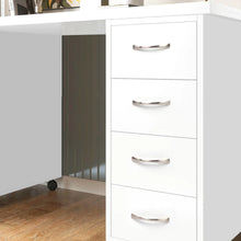 Load image into Gallery viewer, Sesslife White Computer Desk, Writing Desk with Lockable Wheels???modern Wood Study Desk with 4 Drawers for Home Office Workstation