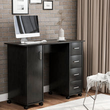 Load image into Gallery viewer, Sesslife White Computer Desk, Writing Desk with Lockable Wheels???modern Wood Study Desk with 4 Drawers for Home Office Workstation