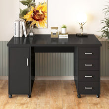 Load image into Gallery viewer, Sesslife White Computer Desk, Writing Desk with Lockable Wheels???modern Wood Study Desk with 4 Drawers for Home Office Workstation