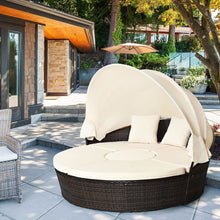 Load image into Gallery viewer, Lit de Jardin Rond d'Exterieur Table Relevable Modulable &amp; Convertible - Pare Soleil Réglable rotin PE Coussins Inclus Beige -