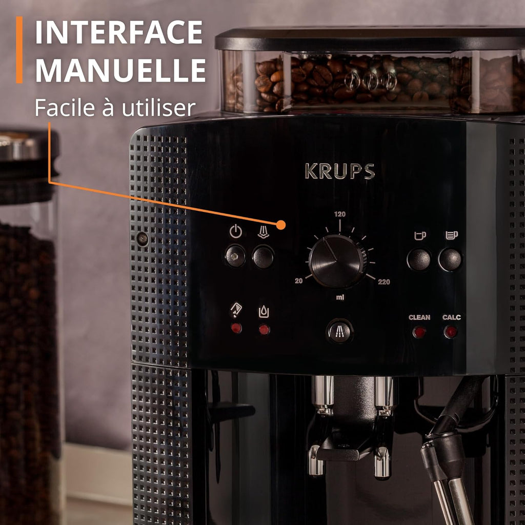 Machine  caf grain,1,7 L,2 tasses en simultan,Nettoyage automatique,Buse vapeur pour Cappuccino,Cafetire espresso,Essential noire YY8125FD,Noir -