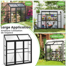 Load image into Gallery viewer, Serre de Jardin Extérieure en Aluminium Serre Mini Walk-in avec Lucarne et 3 Portes Fermables Plaques PC Résistantes au Soleil Noir -