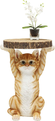 Kare Design Table d'Appoint Animal Ms. Cat, Chat, Marron/Orange, Rond, Diamètre 33 cm, Table de Salon, Meuble, Cadeau, Deco Intérieur, Décoration Chambre, Maison