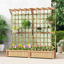 Load image into Gallery viewer, Jardinière avec 2 Treillis 2 Bacs Toit Suspendu en Bois Lit de Jardin Surélevé avec 4 Trous de Drainage 180 x 48 x 183 cm Orange -