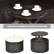 Load image into Gallery viewer, Lit de Jardin Rond d'Exterieur Table Relevable Modulable &amp; Convertible - Pare Soleil Réglable rotin PE Coussins Inclus Beige -