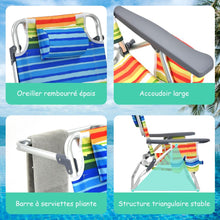Load image into Gallery viewer, Lot de 2 Chaises de Camping Plage Pliante Table Enroulable en Aluminium Appui-tête Dossier Réglable à 5 Positions 6 Couleurs au Choix -