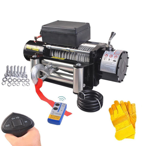 Treuil Électrique 12V Treuil de Remorquage de Voiture 4500W Télécommande Sans Fil Utilisation Pratique en Acier Noir -