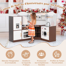 Load image into Gallery viewer, Jeu de Cuisine d'Angle pour Enfants de 3 Ans et Plus en Bois Machine à Glaçons Porte-serviettes Accessoires Effets Sonores et Lumineux -