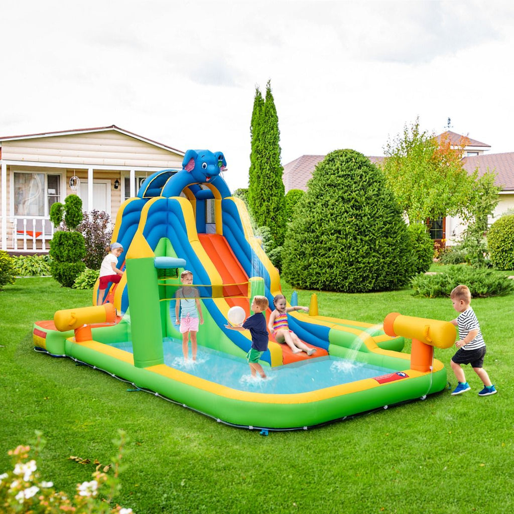 Toboggan Aquatique Gonflable Gant pour Enfants Piscine  claboussures sures Mur D'escalade Canons  Eau Lancer D'anneaux Cerceau (sans Souffleur) Multicolore -