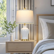Load image into Gallery viewer, Modern Ceramic Table Lamps Set of 2, 23" White Ceramic Lamps for Living Room, Rustic Farmhouse Bedside Lamp with Ginger Jar Design, Elegant Bedroom Lamp for Nightstand Desk Side End Table Home Decor