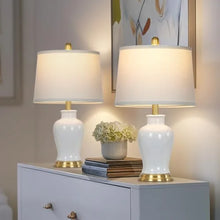 Load image into Gallery viewer, Modern Ceramic Table Lamps Set of 2, 23" White Ceramic Lamps for Living Room, Rustic Farmhouse Bedside Lamp with Ginger Jar Design, Elegant Bedroom Lamp for Nightstand Desk Side End Table Home Decor