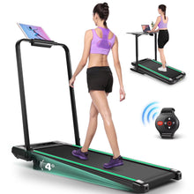 Load image into Gallery viewer, 2 in 1 Walking Pad Treadmill with Incline, 2.5HP Under Desk Treadmill with Handle Remote Control &amp; LED Touch Screen for Home Office Workout, 300 lb Weight Capacity Black &amp; Green