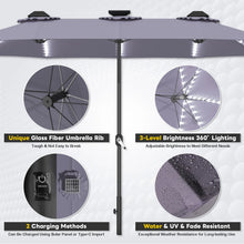 Load image into Gallery viewer, AECOJOY 15ft Patio Double-Sided Umbrella, 156 PCS Solar LED Light Outdoor Large Umbrella, Dark Grey