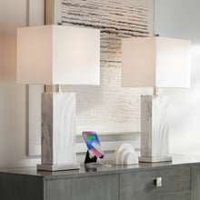 Load image into Gallery viewer, 360 Lighting Connie Modern Table Lamps 25" High Set of 2 White Faux Marble with USB Charging Ports Rectangular Shade for Living Room Office Desk