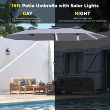 Load image into Gallery viewer, AECOJOY 15ft Patio Double-Sided Umbrella, 156 PCS Solar LED Light Outdoor Large Umbrella, Dark Grey