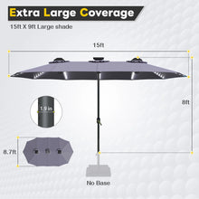Load image into Gallery viewer, AECOJOY 15ft Patio Double-Sided Umbrella, 156 PCS Solar LED Light Outdoor Large Umbrella, Dark Grey