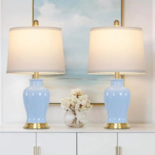 Load image into Gallery viewer, Modern Ceramic Table Lamps Set of 2, 23" White Ceramic Lamps for Living Room, Rustic Farmhouse Bedside Lamp with Ginger Jar Design, Elegant Bedroom Lamp for Nightstand Desk Side End Table Home Decor