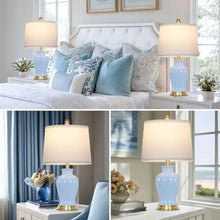 Load image into Gallery viewer, Modern Ceramic Table Lamps Set of 2, 23" White Ceramic Lamps for Living Room, Rustic Farmhouse Bedside Lamp with Ginger Jar Design, Elegant Bedroom Lamp for Nightstand Desk Side End Table Home Decor
