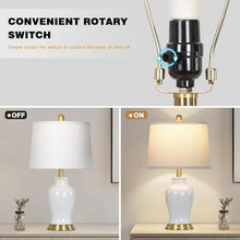 Load image into Gallery viewer, Modern Ceramic Table Lamps Set of 2, 23" White Ceramic Lamps for Living Room, Rustic Farmhouse Bedside Lamp with Ginger Jar Design, Elegant Bedroom Lamp for Nightstand Desk Side End Table Home Decor